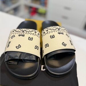 Rhude Black and Cream Slide Sandals - New!